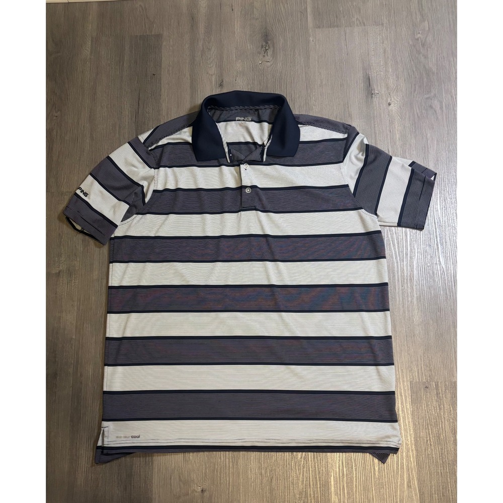PING Golf Polo Mens XL Navy Blue Striped SensorCool Performance Shirt